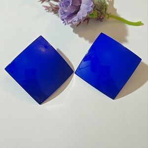 Vintage Blue Metal Diamond Shaped Statement Earrings